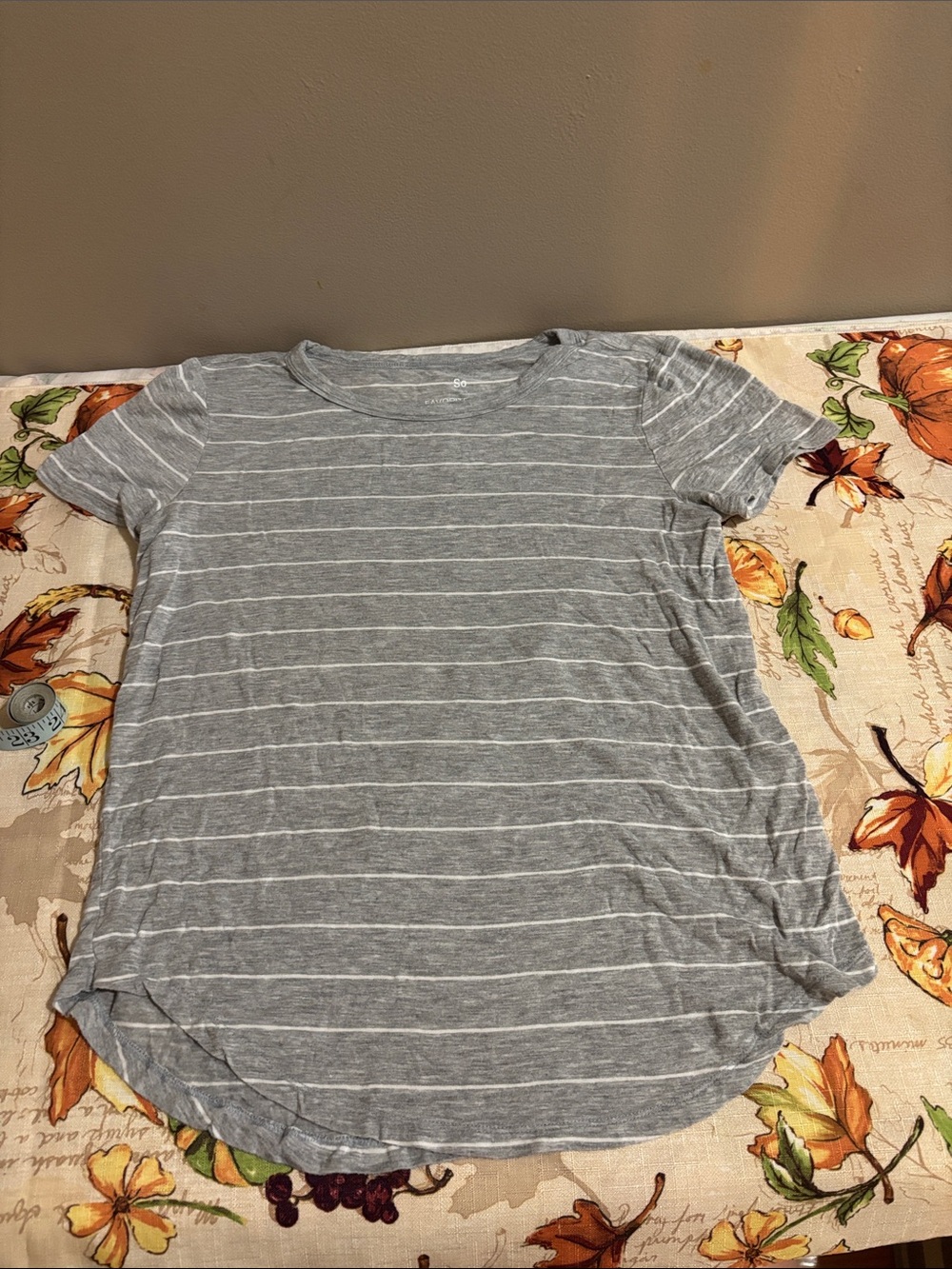 Gray Striped Short-Sleeve Women's Top